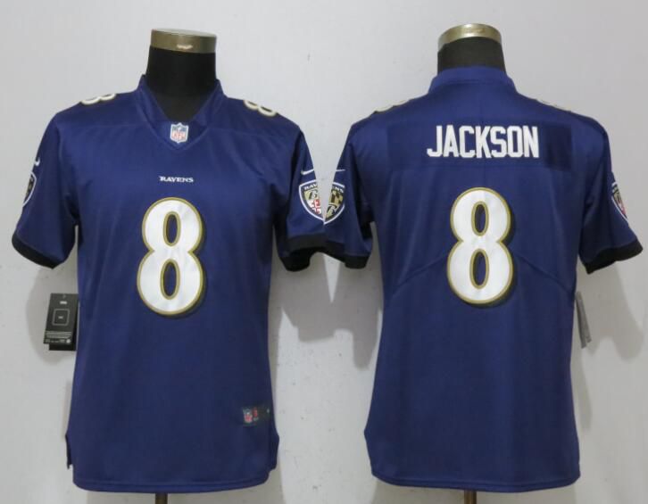 Women Baltimore Ravens #8 Jackson Purple Vapor Untouchable Player Nike Limited NFL Jerseys